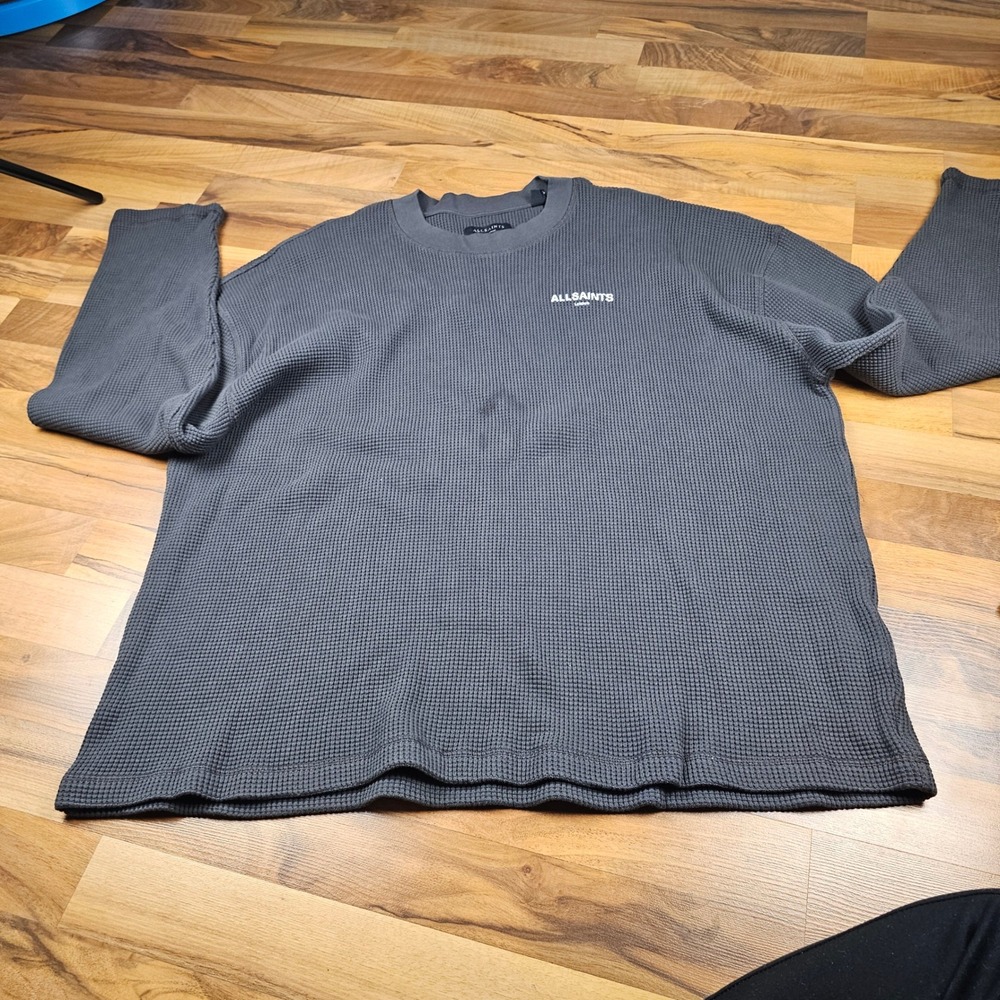 AllSaints Waffle Knit Thermal XXL Dark Gray Long Sleeve Minimalist‎ Grunge Basic